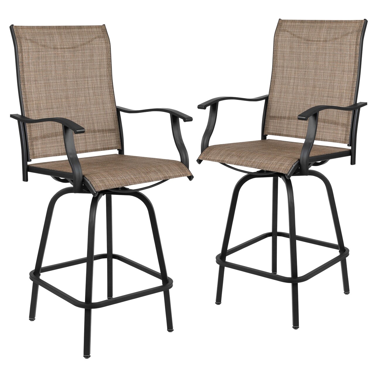 Merrick Lane Set of 2 Brett High Back Bar Height Swivel Patio Stools with Powder Coated Metal Frames and Textilene Upholstery